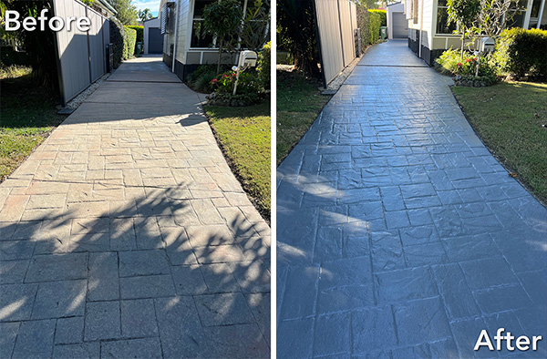 A before and after picture of a walkway